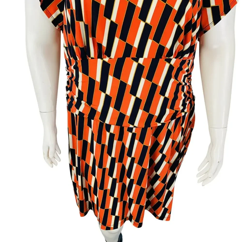 Bisou Bisou Womans Sz 24 Plus Dress Michele Bohbot Ruched Short Sleeve Geometric